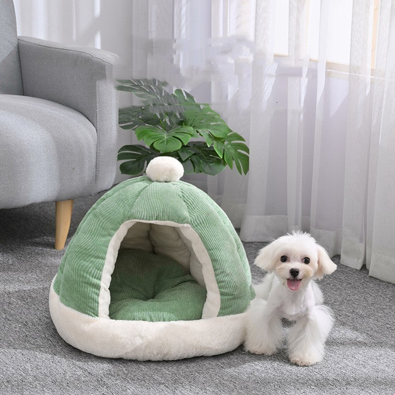 Half-Enclosed Plush Kennel Bed
