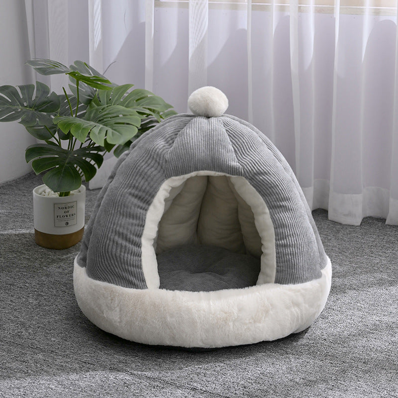 Half-Enclosed Plush Kennel Bed