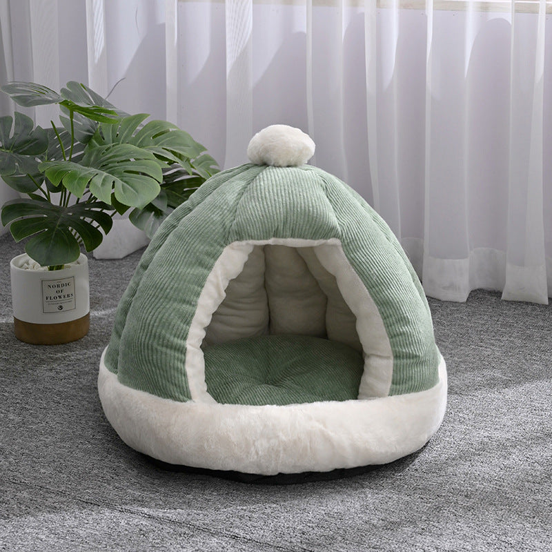 Half-Enclosed Plush Kennel Bed