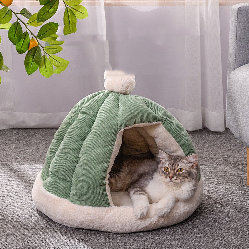 Half-Enclosed Plush Kennel Bed